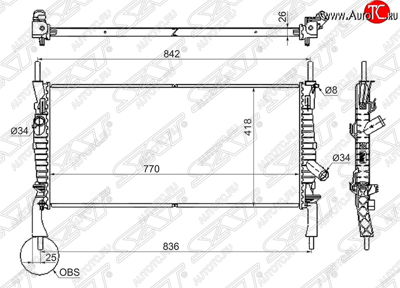 8 749 р. Радиатор двигателя SAT (пластинчатый, 2.2TD/2.3/2.4TD, МКПП) Ford Transit цельнометаллический фургон (2006-2014)  с доставкой в г. Воронеж
