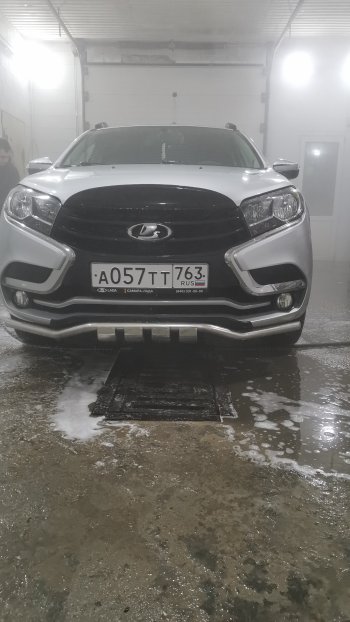 9 299 р. Защита переднего бампера из изогнутой трубы диаметром 42 мм Slitkoff  Лада XRAY (2016-2022) (Цвет: нержавеющая полированная сталь)  с доставкой в г. Воронеж. Увеличить фотографию 6
