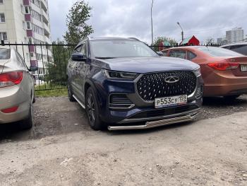 13 899 р. Защита переднего бампера Slitkoff (Ø 57+Ø 42).  Chery Tiggo 8  1 T18 (2019-2023) рестайлинг (Полированная нержавейка)  с доставкой в г. Воронеж. Увеличить фотографию 4