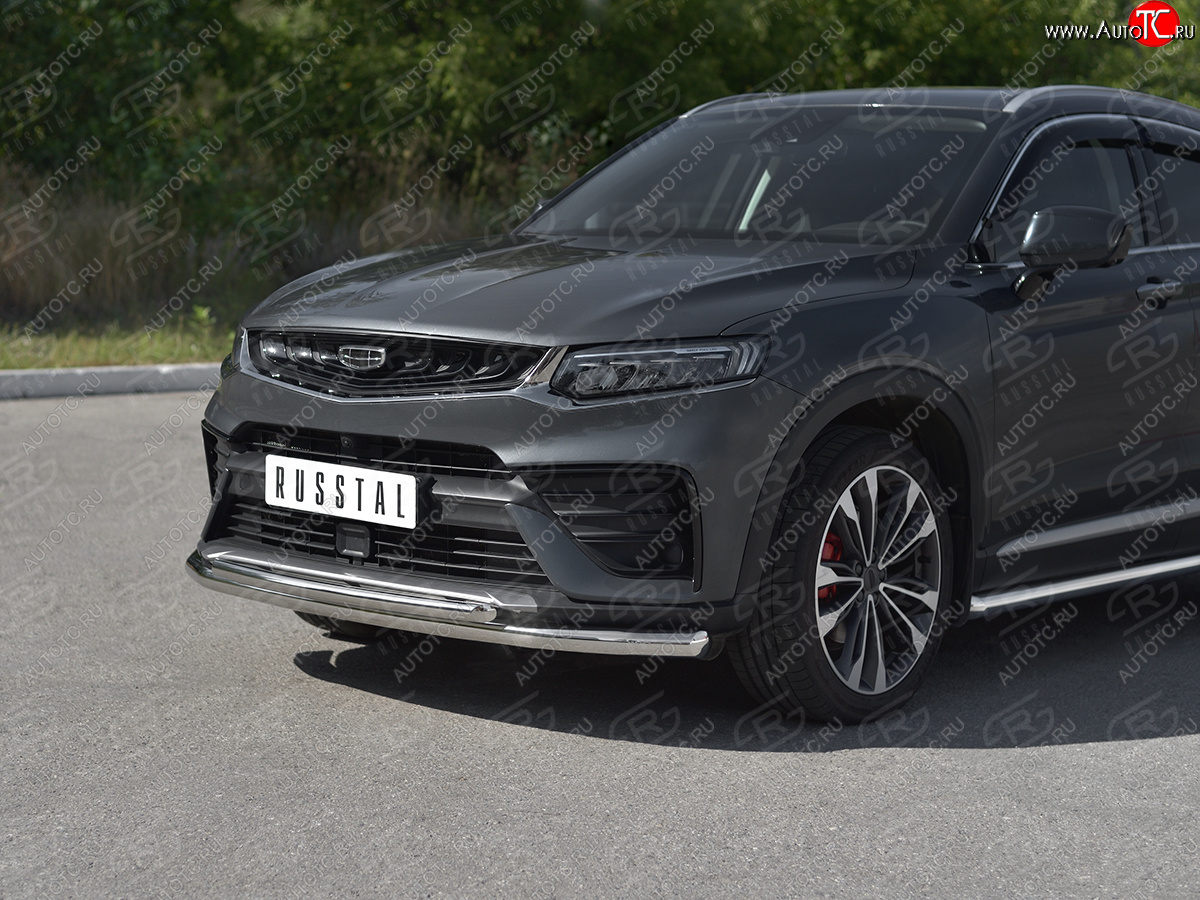 18 449 р. Защита переднего бампера (Ø57/Ø42 мм) SLITKOFF  Geely Tugella  FY11,HPBA4 (2019-2025) дорестайлинг, рестайлинг (нержавейка полированная)  с доставкой в г. Воронеж