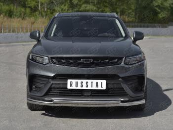 18 449 р. Защита переднего бампера (Ø57/Ø42 мм) SLITKOFF  Geely Tugella  FY11,HPBA4 (2019-2025) дорестайлинг, рестайлинг (нержавейка полированная)  с доставкой в г. Воронеж. Увеличить фотографию 2