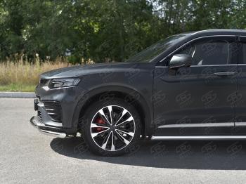 18 449 р. Защита переднего бампера (Ø57/Ø42 мм) SLITKOFF  Geely Tugella  FY11,HPBA4 (2019-2025) дорестайлинг, рестайлинг (нержавейка полированная)  с доставкой в г. Воронеж. Увеличить фотографию 4