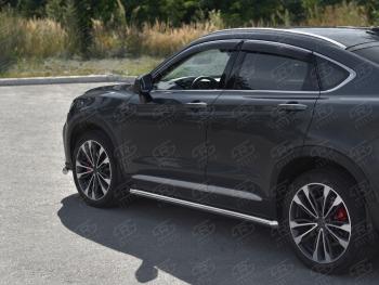 17 499 р. Защита порогов (труба, d63 мм) SLITKOFF  Geely Tugella  FY11,HPBA4 (2019-2025) дорестайлинг, рестайлинг (Торцы со срезом 45°)  с доставкой в г. Воронеж. Увеличить фотографию 2
