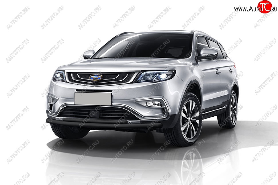 9 699 р. Защита переднего бампера Slitkoff (двойная, d57/42 мм) Geely Atlas NL3 (2016-2022) (Сталь с полимерным покрытием. Цвет: чёрный)  с доставкой в г. Воронеж