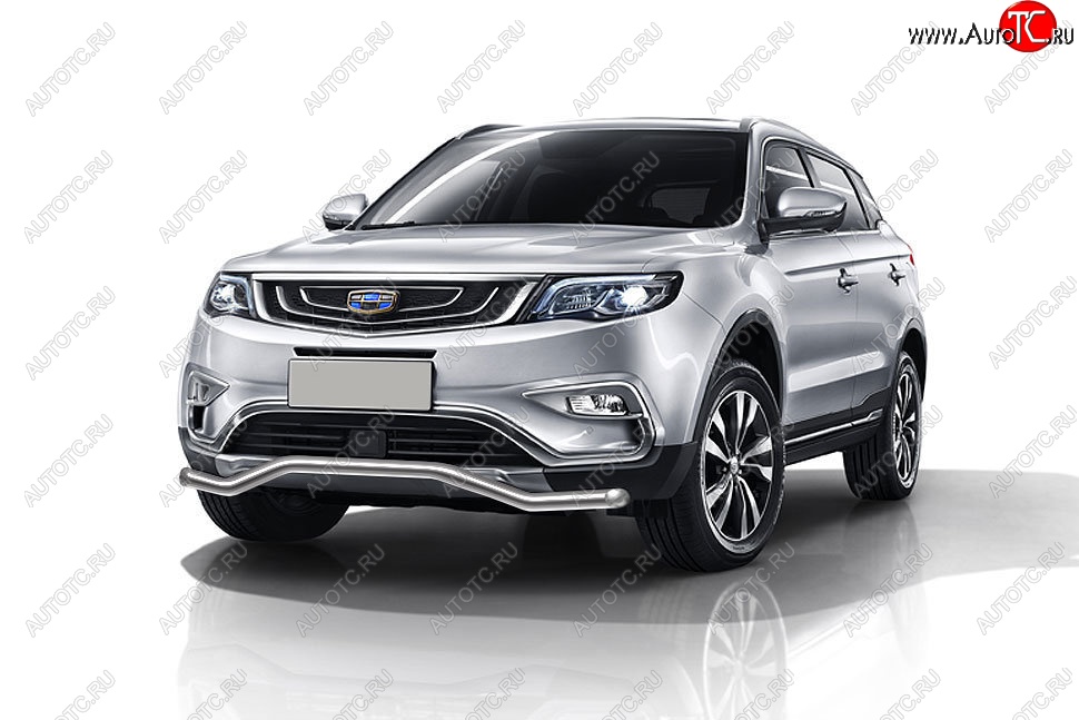 13 899 р. Защита переднего бампера Slitkoff (волна, d57 мм)  Geely Atlas  NL3 (2016-2022) (Нержавейка, Полированная)  с доставкой в г. Воронеж