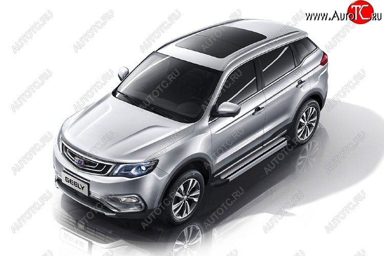 10 699 р. Пороги алюминиевые Slitkoff Geely Atlas NL3 (2016-2022) (Luxe Silver)  с доставкой в г. Воронеж
