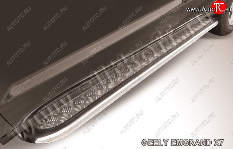 18 349 р. Защита порогов Slitkoff (с листом, d57 мм)  Geely Emgrand X7 (2011-2015) дорестайлинг (Нержавейка)  с доставкой в г. Воронеж