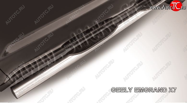 18 349 р. Защита порогов Slitkoff (d76, с проступями)  Geely Emgrand X7 (2011-2015) дорестайлинг (Нержавейка, Полированная)  с доставкой в г. Воронеж