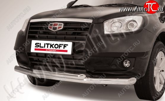 14 399 р. Защита переднего бампера Slitkoff (двойная, d76/57 мм)  Geely Emgrand X7 (2011-2015) дорестайлинг (Нержавейка, Полированная)  с доставкой в г. Воронеж