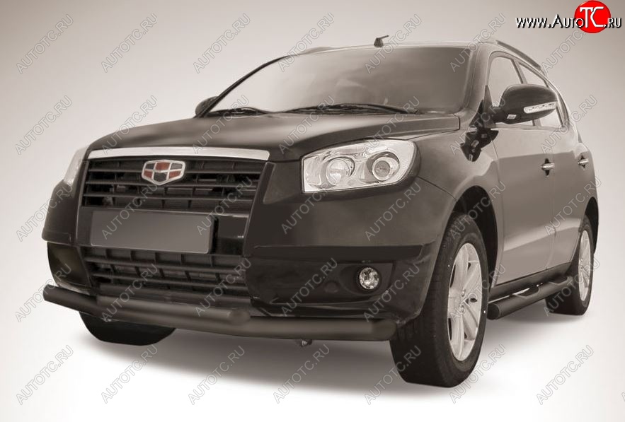 9 999 р. Защита переднего бампера Slitkoff (двойная, d76/57 мм) Geely Emgrand X7 дорестайлинг (2011-2015) (Сталь с полимерным покрытием. Цвет: чёрный)  с доставкой в г. Воронеж