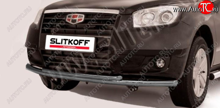 9 199 р. Защита переднего бампера Slitkoff (Ø 57+Ø 42, двойная радиусная)  Geely Emgrand X7 (2011-2015) дорестайлинг (Цвет: серебристый)  с доставкой в г. Воронеж