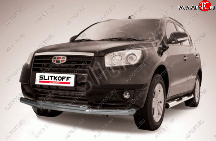 9 999 р. Защита переднего бампера Slitkoff (Ø 76+Ø 57, двойная).  Geely Emgrand X7 (2011-2015) дорестайлинг (Цвет: серебристый)  с доставкой в г. Воронеж