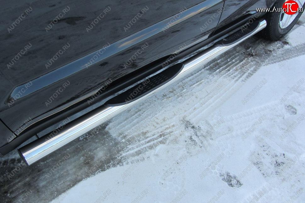 18 349 р. Защита порогов Slitkoff (d76, с проступями)  Geely Emgrand X7 (2015-2018) 1-ый рестайлинг (Нержавейка, Полированная)  с доставкой в г. Воронеж