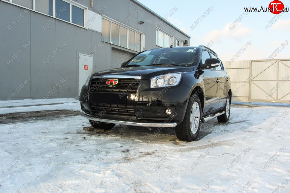 13 199 р. Защита переднего бампера Slitkoff (d57 мм)  Geely Emgrand X7 (2015-2018) 1-ый рестайлинг (Нержавейка, Полированная)  с доставкой в г. Воронеж