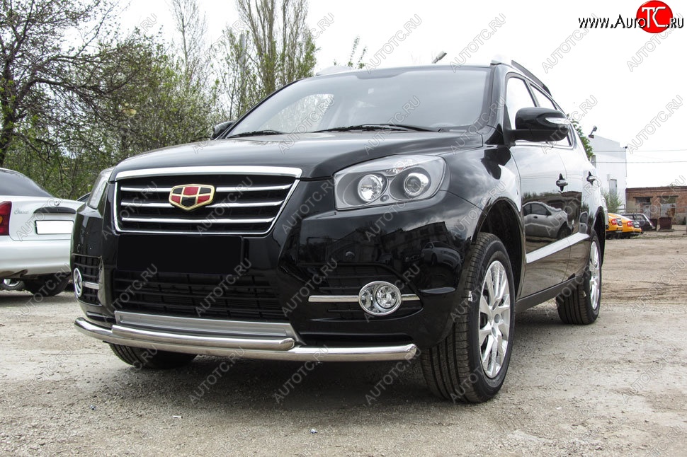 13 199 р. Защита переднего бампера Slitkoff (двойная радиусная, d57/42 мм)  Geely Emgrand X7 (2015-2018) 1-ый рестайлинг (Нержавейка, Полированная)  с доставкой в г. Воронеж