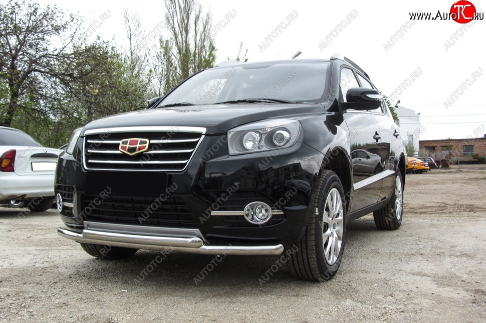 13 199 р. Защита переднего бампера Slitkoff (двойная, d57/57 мм)  Geely Emgrand X7 (2015-2018) 1-ый рестайлинг (Нержавейка, Полированная)  с доставкой в г. Воронеж