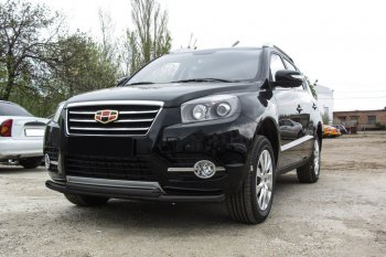 Защита переднего бампера Slitkoff (двойная, d57/57 мм) Geely Emgrand X7 (2015-2018) 1-ый рестайлинг (Сталь с полимерным покрытием. Цвет: чёрный)