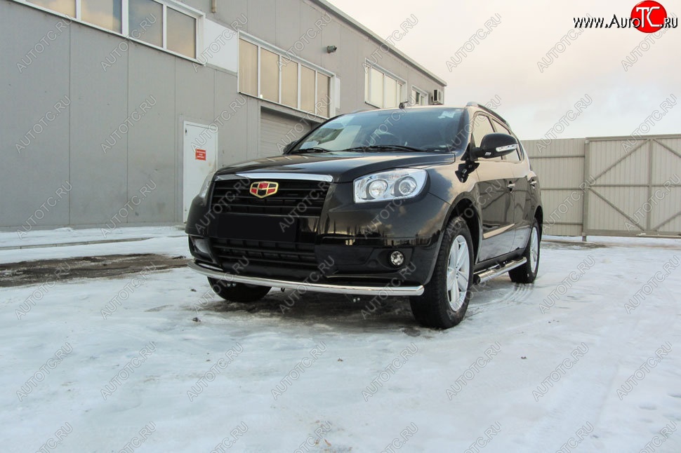 13 199 р. Защита переднего бампера Slitkoff (радиусная, d57 мм)  Geely Emgrand X7 (2015-2018) 1-ый рестайлинг (Нержавейка, Полированная)  с доставкой в г. Воронеж