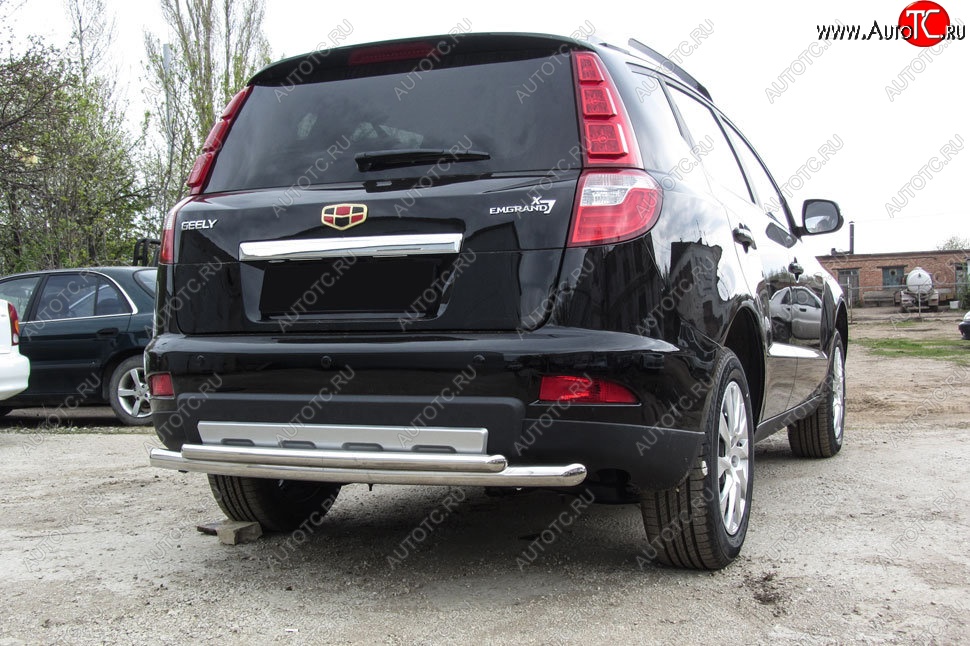 11 549 р. Защита заднего бампера Slitkoff (двойная радиусная, d57/42 мм)  Geely Emgrand X7 (2015-2018) 1-ый рестайлинг (Нержавейка, Полированная)  с доставкой в г. Воронеж