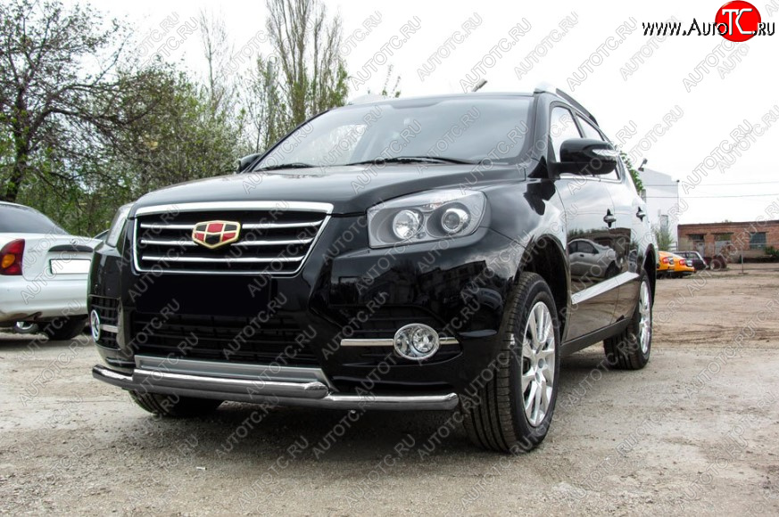 9 199 р. Защита переднего бампера Slitkoff (Ø 57+Ø 57).  Geely Emgrand X7 (2015-2018) 1-ый рестайлинг (Цвет: серебристый)  с доставкой в г. Воронеж