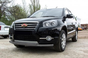 Защита переднего бампера Slitkoff (двойная радиусная, Ø 57+Ø 42) Geely Emgrand X7 (2015-2018) 1-ый рестайлинг (Цвет: серебристый)