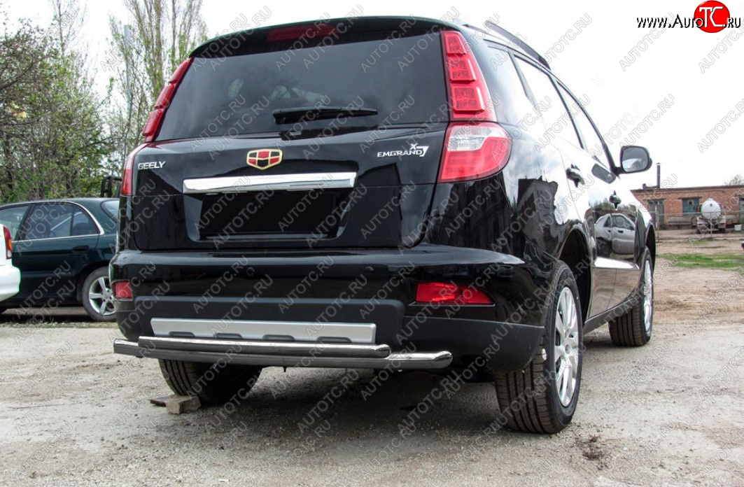 7 999 р. Защита заднего бампера Slitkoff (Ø 57+Ø 42, двойная радиусная)  Geely Emgrand X7 (2015-2018) 1-ый рестайлинг (Цвет: серебристый)  с доставкой в г. Воронеж