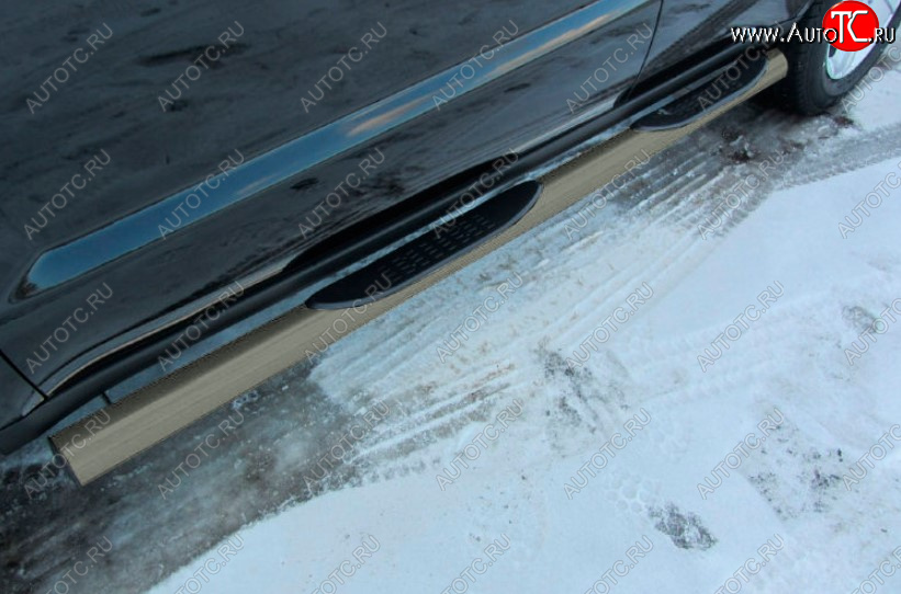 12 799 р. Защита порогов Slitkoff (Ø 76 мм, с проступями)  Geely Emgrand X7 (2015-2018) 1-ый рестайлинг (Цвет: серебристый)  с доставкой в г. Воронеж