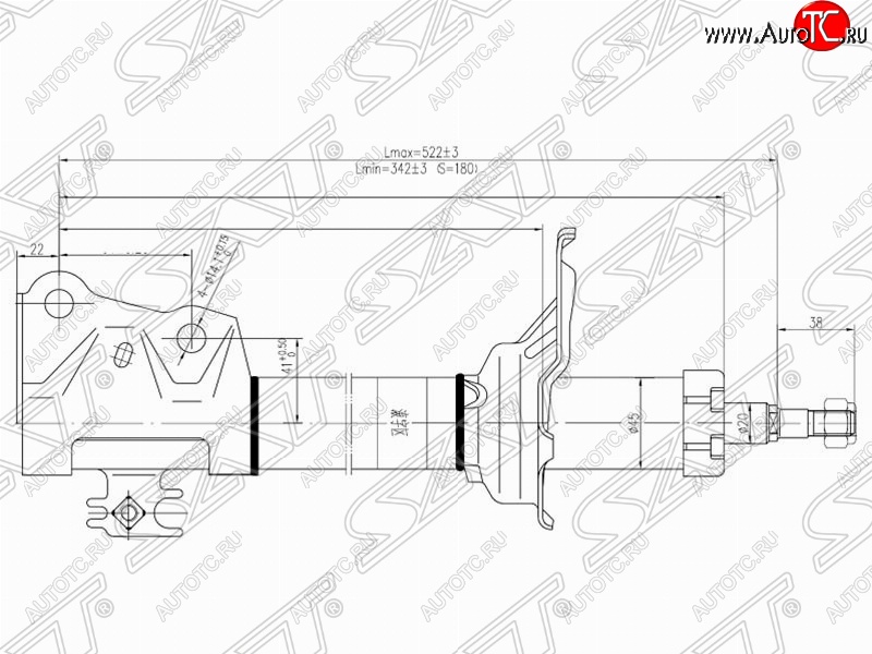 3 199 р. Амортизатор передний SAT (LH=RH)  Geely MK (2006-2015), Geely MK Cross (2011-2016), Toyota Echo  XP10 (1999-2002), Toyota Funcargo (2002-2005), Toyota Ist  XP60 (2001-2005), Toyota Platz ( рестайлинг) (1999-2005), Toyota Probox (2002-2014), Toyota Succeed (2002-2014), Toyota Vitz  XP10 (1998-2001), Toyota WILL (2001-2025), Toyota Yaris  XP10 (1999-2005)  с доставкой в г. Воронеж