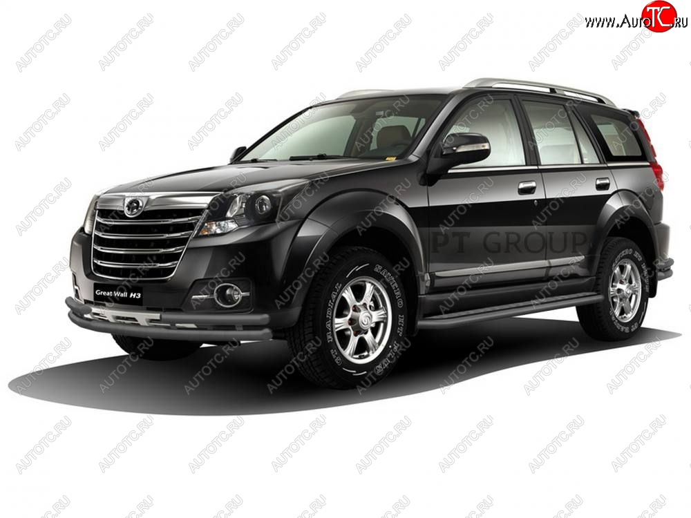 12 129 р. Порожки для ног из трубы Ø51 с алюминиевой площадкой Petroil Tuning Great Wall Hover H3  рестайлинг (2014-2016) (Черный (Шагрень))  с доставкой в г. Воронеж