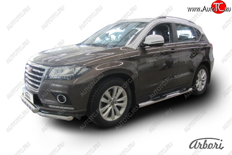 7 703 р. Защита штатных порогов Arbori (с проступью, черная, d76 mm).  Haval H2 (2014-2021)  с доставкой в г. Воронеж