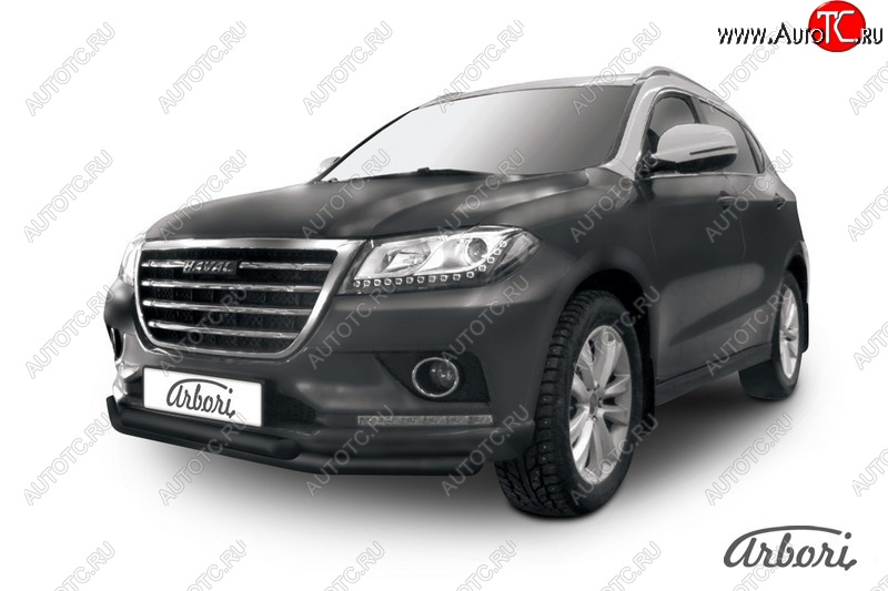 6 749 р. Защита переднего бампера Arbori (черная, 2 трубы d57 и 57 mm) Haval H2 (2014-2021)  с доставкой в г. Воронеж