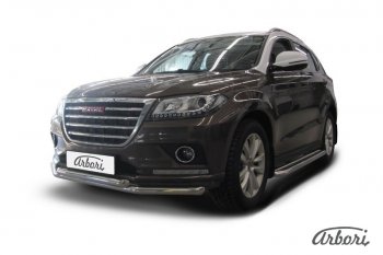 22 999 р. Защита переднего бампера Arbori (нержавейка, 2 трубы d57 и 57 mm) Haval H2 (2014-2021)  с доставкой в г. Воронеж. Увеличить фотографию 2