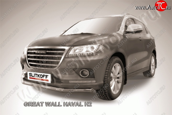 11 599 р. Одинарная защита переднего бампера диаметром 57 мм Slitkoff  Haval H2 (2014-2021) (Нержавеющая сталь)  с доставкой в г. Воронеж