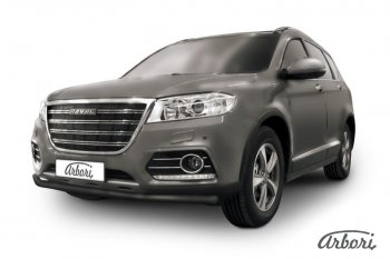 6 029 р. Защита переднего бампера Arbori (черная, 1 труба d57 mm).  Haval H6 (2013-2020) дорестайлинг  с доставкой в г. Воронеж. Увеличить фотографию 1