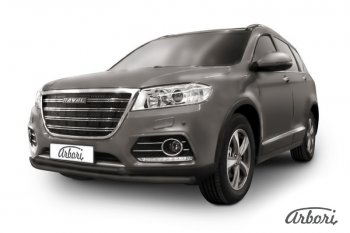 Защита переднего бампера Arbori (черная, 2 трубы d57 и 42 mm) Haval H6 дорестайлинг (2016-2019)