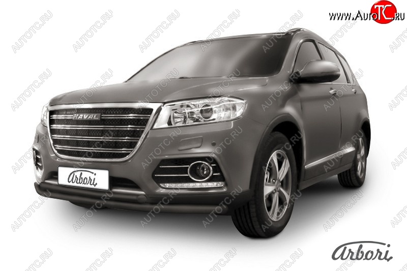 9 699 р. Защита переднего бампера Arbori (черная, 2 трубы d57 и 42 mm) Haval H6 (2013-2020)  с доставкой в г. Воронеж
