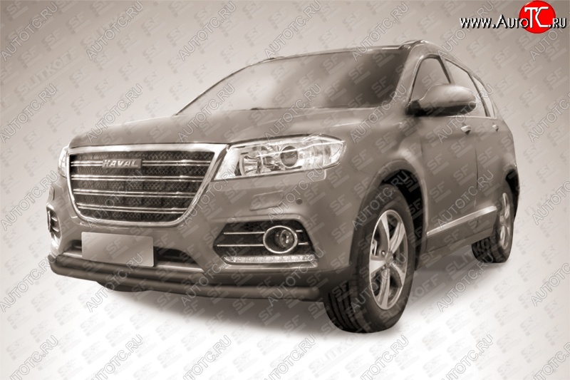 8 999 р. Защита переднего бампера Slitkoff (d57+d42 двойная) Haval H6 (2013-2020) (Цвет: серебристый)  с доставкой в г. Воронеж