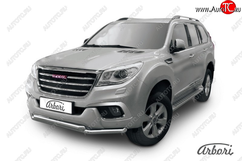 14 363 р. Защита переднего бампера Arbori (нержавейка, 2 трубы d57 и 57 mm) Haval H9 дорестайлинг (2015-2017)  с доставкой в г. Воронеж