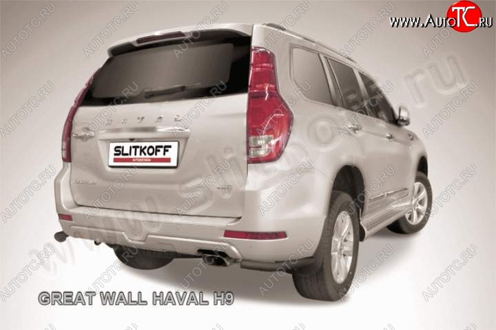 4 999 р. Защита заднего бампера из уголков d57 Slitkoff Haval H9 дорестайлинг (2015-2017) (Цвет: серебристый)  с доставкой в г. Воронеж