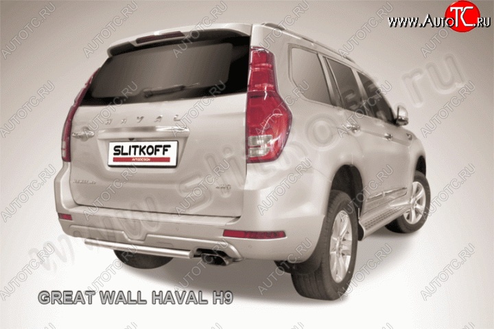 7 199 р. Защита заднего бампера из трубы диаметром 57 мм Slitkoff Haval H9 дорестайлинг (2015-2017) (Цвет: нержавеющая полированная сталь)  с доставкой в г. Воронеж