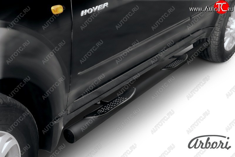 7 703 р. Защита штатных порогов Arbori (с проступью, черная, d76 mm). Great Wall Hover  1-ый рестайлинг (2010-2014)  с доставкой в г. Воронеж