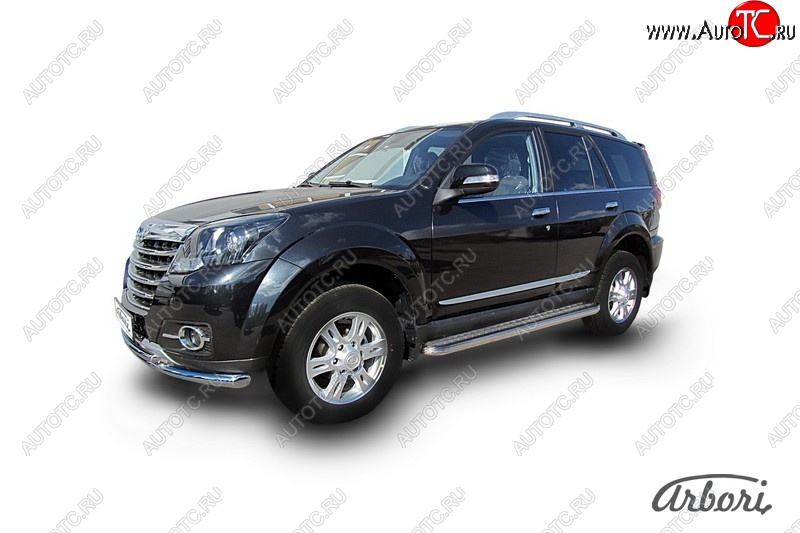 14 579 р. Защита штатных порогов с листом Arbori (нержавейка, алюминий, d57) Great Wall Hover H3  рестайлинг (2014-2016)  с доставкой в г. Воронеж