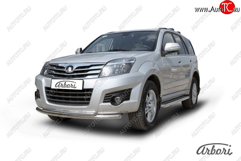 12 149 р. Защита переднего бампера Arbori (нержавейка, 2 трубы d57 и 42 mm)  Great Wall Hover H3 (2010-2014)  дорестайлинг  с доставкой в г. Воронеж