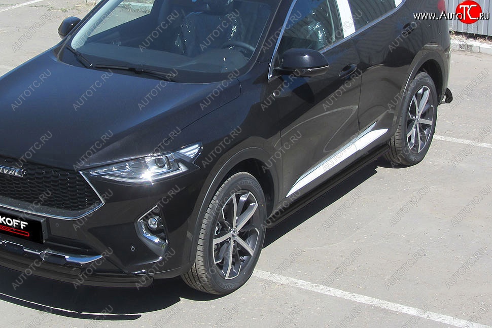 8 499 р. Защита порогов (Ø57 мм, с полимерным покрытием) Slitkoff  Haval F7 - F7x (цвет: черный)  с доставкой в г. Воронеж