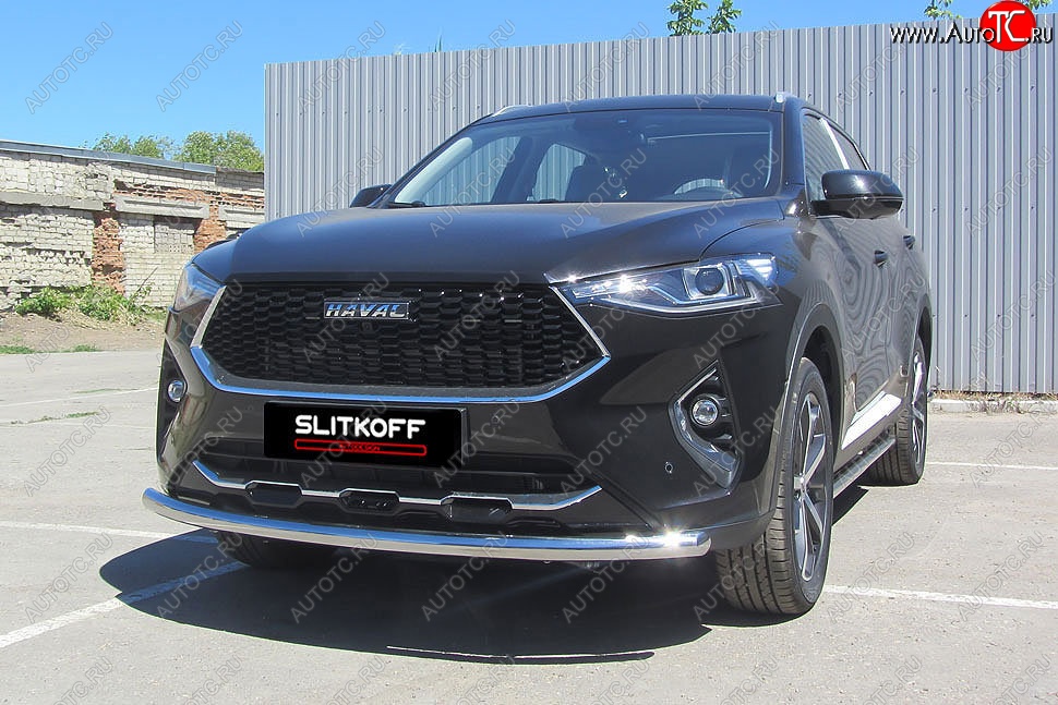11 599 р. Защита переднего бампера (Ø57 мм, нержавейка) Slitkoff  Haval F7 - F7x (Нержавейка)  с доставкой в г. Воронеж
