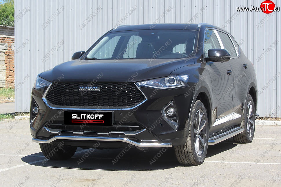 12 799 р. Защита переднего бампера (Ø42 мм волна, нержавейка) Slitkoff  Haval F7 - F7x  с доставкой в г. Воронеж