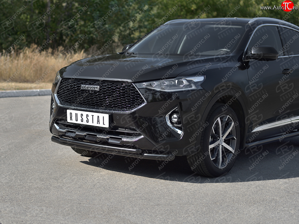 12 349 р. Защита переднего бампера SLITKOFF (Ø57 секции/Ø42 дуга)  Haval F7x (2019-2022) дорестайлинг (нержавейка с полимерным покрытием, черный)  с доставкой в г. Воронеж