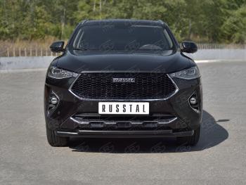 12 349 р. Защита переднего бампера SLITKOFF (Ø57 секции/Ø42 дуга)  Haval F7x (2019-2022) дорестайлинг (нержавейка с полимерным покрытием, черный)  с доставкой в г. Воронеж. Увеличить фотографию 2