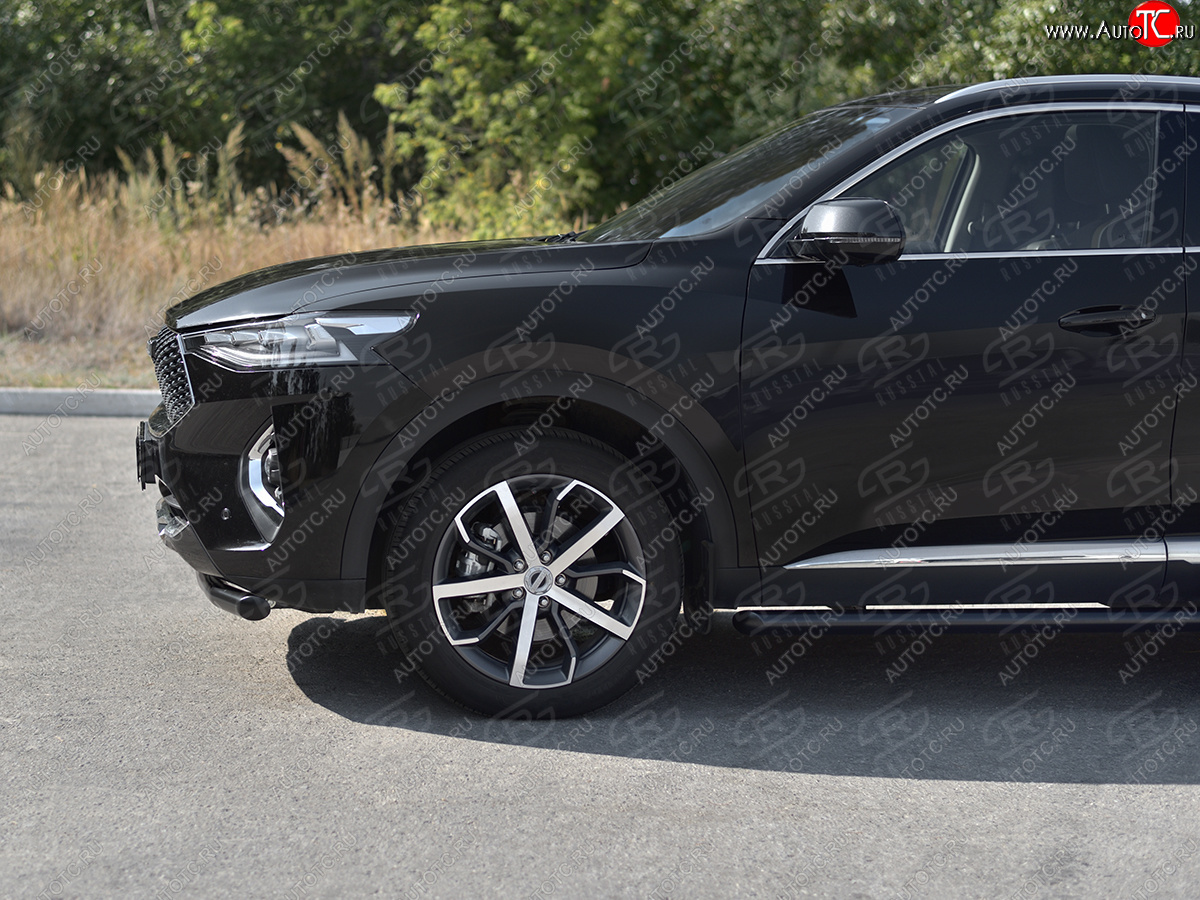 9 999 р. Защита переднего бампера (1.5 4WD Ø57 мм) SLITKOFF  Haval F7x (2019-2022) дорестайлинг (нержавейка с полимерным покрытием, черный)  с доставкой в г. Воронеж
