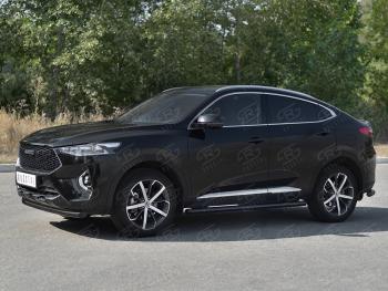 9 999 р. Защита переднего бампера (1.5 4WD Ø57 мм) SLITKOFF  Haval F7x (2019-2022) дорестайлинг (нержавейка с полимерным покрытием, черный)  с доставкой в г. Воронеж. Увеличить фотографию 2